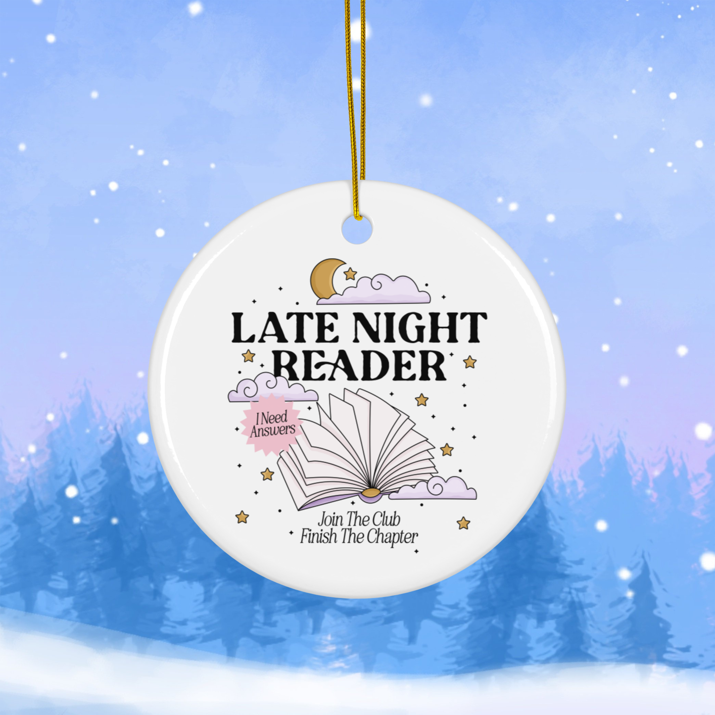 Late Night Reader Ceramic Christmas Ornament